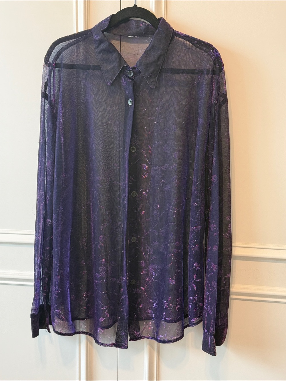 Avenue Sheer Purple Floral Button-Down Shirt
